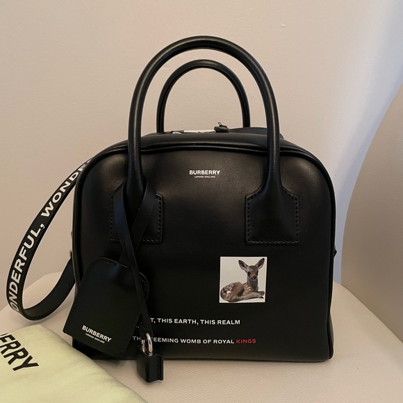 BURBERRY Calfskin Leather Montage Print Cube Bag - Picture 3 of 9